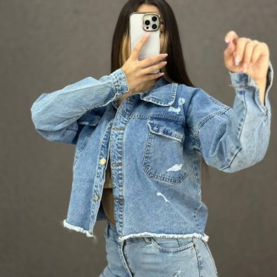 🔥کت-جین-آبی-پایین-ریش🔥 کد8375 ❌کیفیت پارچه و دوخت درجه یک❌ فروش عمده پوشاک