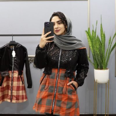 مانتو کلاهدار ترکیب چرم فروش عمده پوشاک