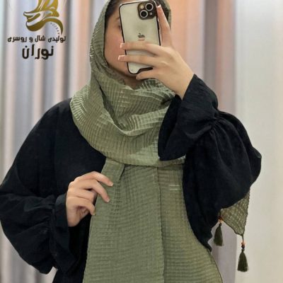 شال نخی پلیسه مربعی منگوله دار اعلاء فروش عمده پوشاک