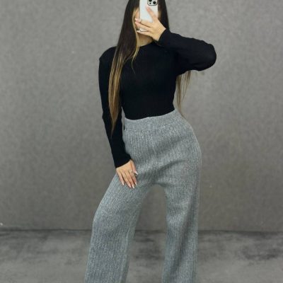 🔥شلوار-بافت-گرم-بالا-نیم-بگ-راه-راه🔥 کد8366 فروش عمده پوشاک