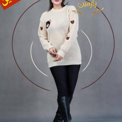 ✴️بافت یقه گرد گلدوزی خرس قواره دار گرم بالا✴️ کد10263 فروش عمده پوشاک
