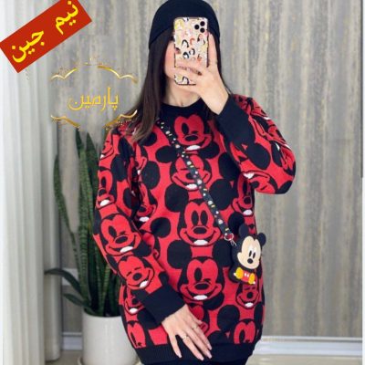 ✴️بافت یقه گرد طرح میکی موس✴️ کد10239 فروش عمده پوشاک