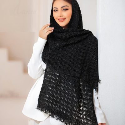 شال بافت پیلیسه لمه دار مشکی  فروش عمده پوشاک