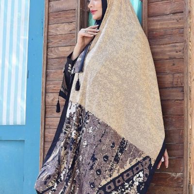 شال نخی چاپی پاییزه منگوله دار فروش عمده پوشاک