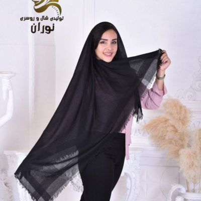 روسری نخی ریشه پرزی طرح ساناز مشکی اعلاء  فروش عمده پوشاک