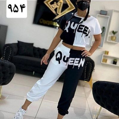 خرید عمده 🔶کراپ شلوار دو رنگی QUEEN دورس🔶 کد954