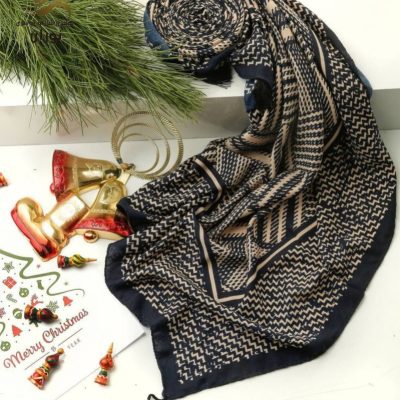 خرید عمده روسری نخی سیا اسکارف منگوله دار اعلاء