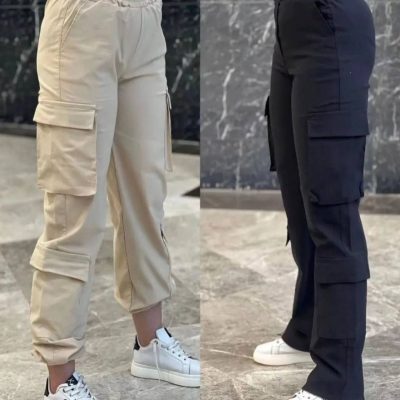 فروش عمده شلوار کارگو بگ هشت جیب زنانه مشکی - شلوار و ساپورت زنانه عمده