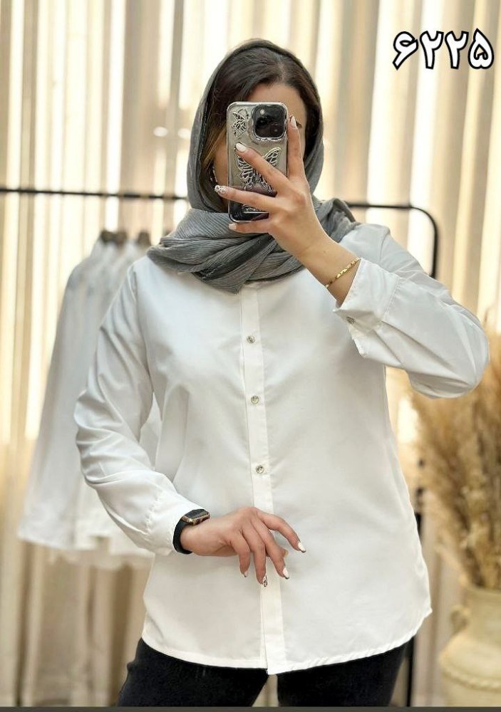 خرید عمده شومیز بیسیک سفید تترون گرم بالا - شومیز زنانه عمده