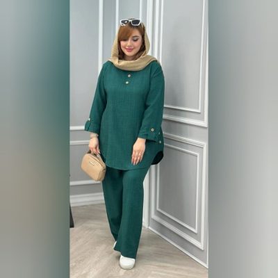 خرید عمده ست تونیک شلوار قواره دار لینن ژاکارد خارجی اعلاء - ست بلوز شلوار زنانه عمده