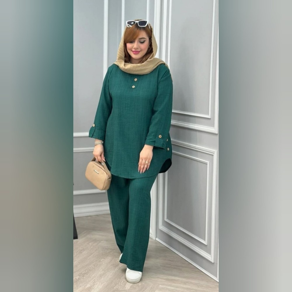 خرید عمده ست تونیک شلوار قواره دار لینن ژاکارد خارجی اعلاء - ست بلوز شلوار زنانه عمده
