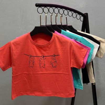 خرید عمده ️کراپ چاپی سوپر پنبه اعلاء ️ کد00533 - تاپ و تیشرت زنانه عمده