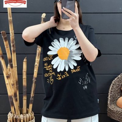 خرید عمده تیشرت لانگ گل آفتاب گردان(رنگبندی مختلف) - تاپ و تیشرت زنانه عمده