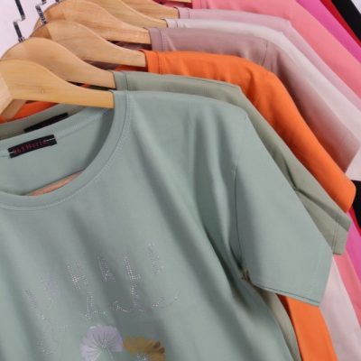خرید عمده تیشرت ۲گل نگین دار - تاپ و تیشرت زنانه عمده
