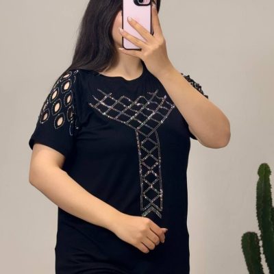 خرید عمده تیشرت زنانه نگین کاری - تاپ و تیشرت زنانه عمده