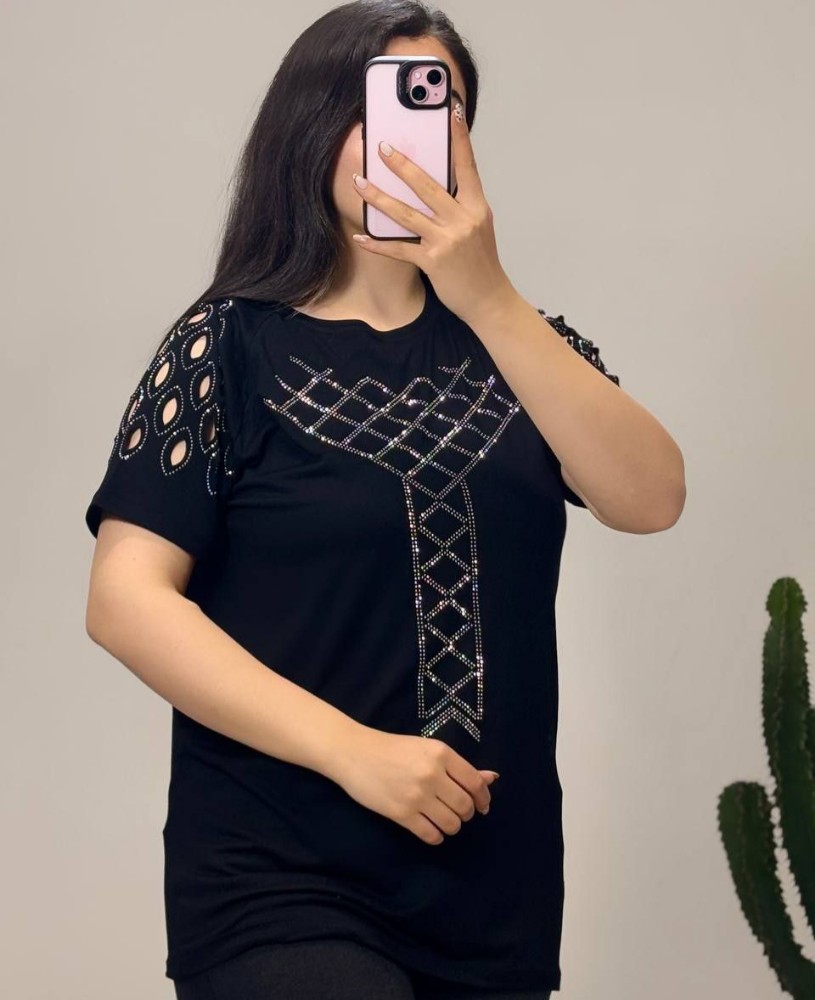 خرید عمده تیشرت زنانه نگین کاری - تاپ و تیشرت زنانه عمده