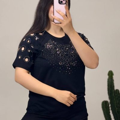 فروش عمده تیشرت زنانه نگین کاری - تاپ و تیشرت زنانه عمده