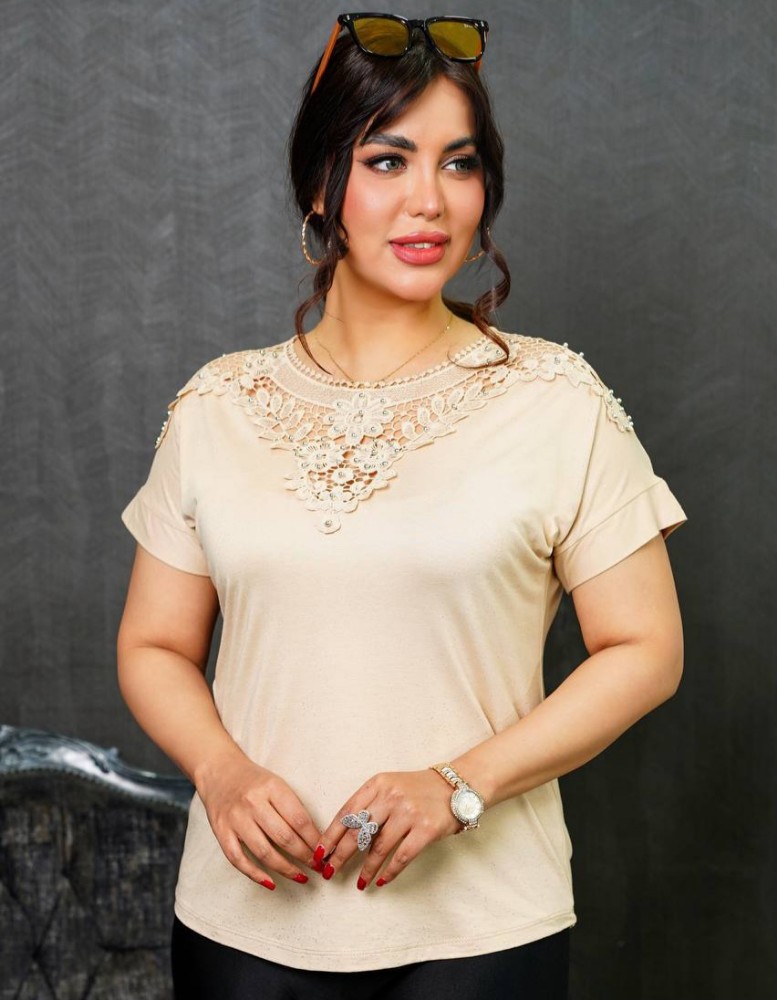 فروش عمده تیشرت زنانه یقه گیپوری - تاپ و تیشرت زنانه عمده