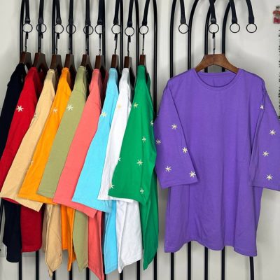 فروش عمده تیشرت لانگ گلدوزی زنانه پنبه - تاپ و تیشرت زنانه عمده
