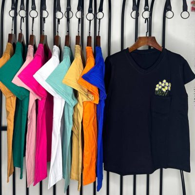 فروش عمده تیشرت زنانه پنبه یقه هفت گلدوزی - تاپ و تیشرت زنانه عمده