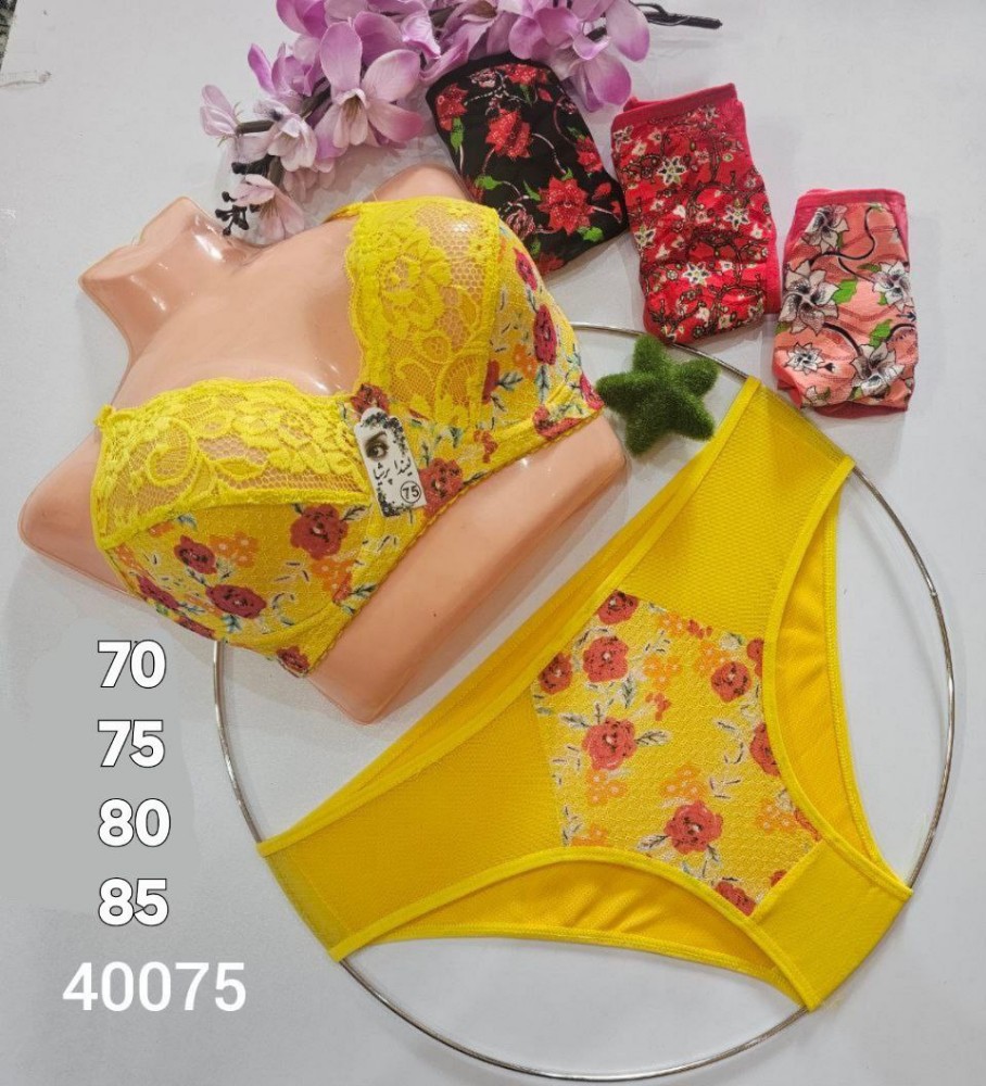 خرید عمده ست دانتل گلدار فنردار - شورت و سوتین زنانه عمده