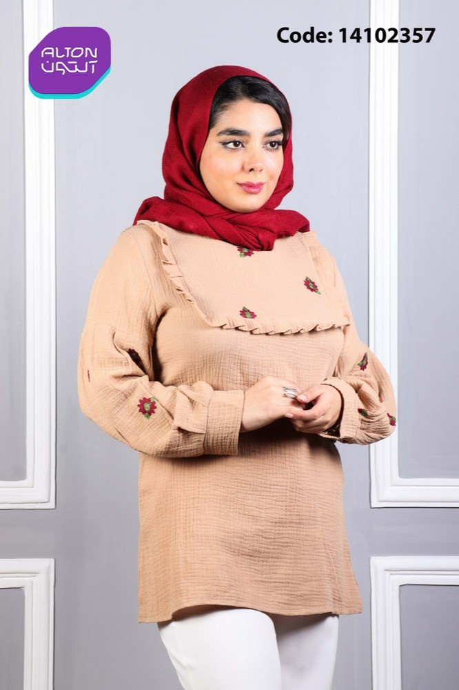 خرید عمده مانتو دبل فیس یقه چین گلدوزی - تونیک زنانه عمده