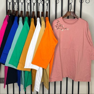 فروش عمده تیشرت لانگ گلدوزی زنانه پنبه - تاپ و تیشرت زنانه عمده