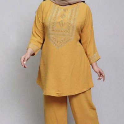 خرید عمده ست تونیک شلوار کریشه نگین کاری شده - تونیک زنانه عمده