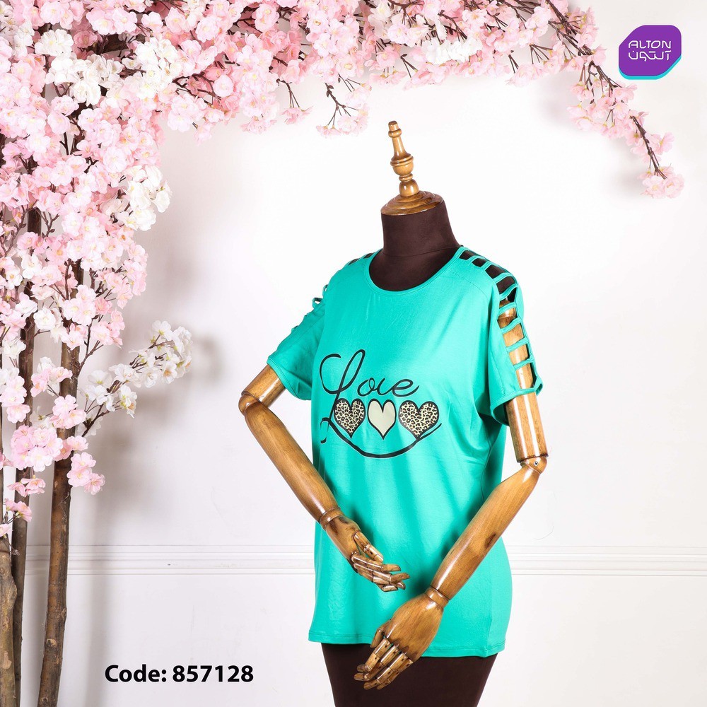 خرید عمده تیشرت زنانه سرشانه خالی چاپ قلب و love - تاپ و تیشرت زنانه عمده