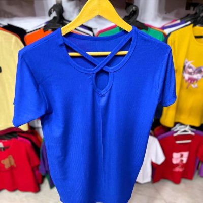 خرید عمده تیشرت یقه ضربدری کبریتی - تاپ و تیشرت زنانه عمده