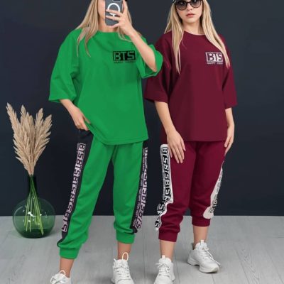 خرید عمده ست تیشرت شلوار BTS سوپر اسپان - ست تیشرت شلوار زنانه عمده