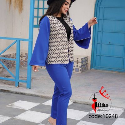 خرید عمده کت شلوار زنانه خرجکار هندی ابی - کت و شلوار زنانه عمده