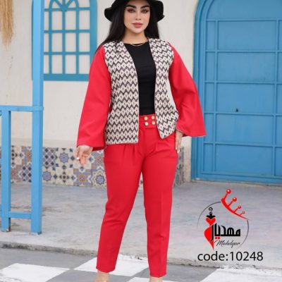 خرید عمده کت شلوار زنانه خرجکار هندی قرمز - کت و شلوار زنانه عمده