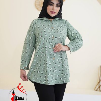 خرید عمده تونیک یقه پیراهنی لنین گل گچی - تونیک زنانه عمده