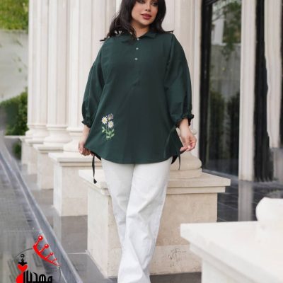 خرید عمده تونیک لنین پایین گلدوزی یقه دار ۳ دکمه - مانتو زنانه عمده