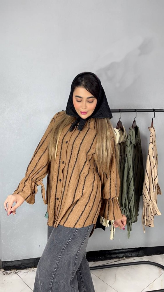 فروش عمده ✴️مانتو یقه دار آستین عروسکی مراکشی✴️ کد6999 - مانتو زنانه عمده