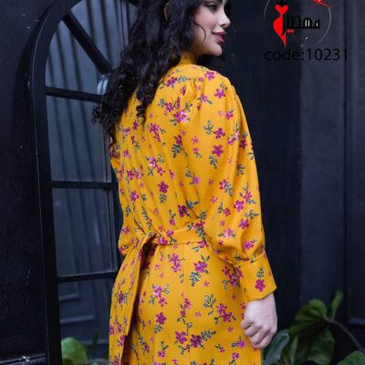 خرید عمده ساحلی گلدار کمربندی یقه سه سانت - ساحلی زنانه عمده