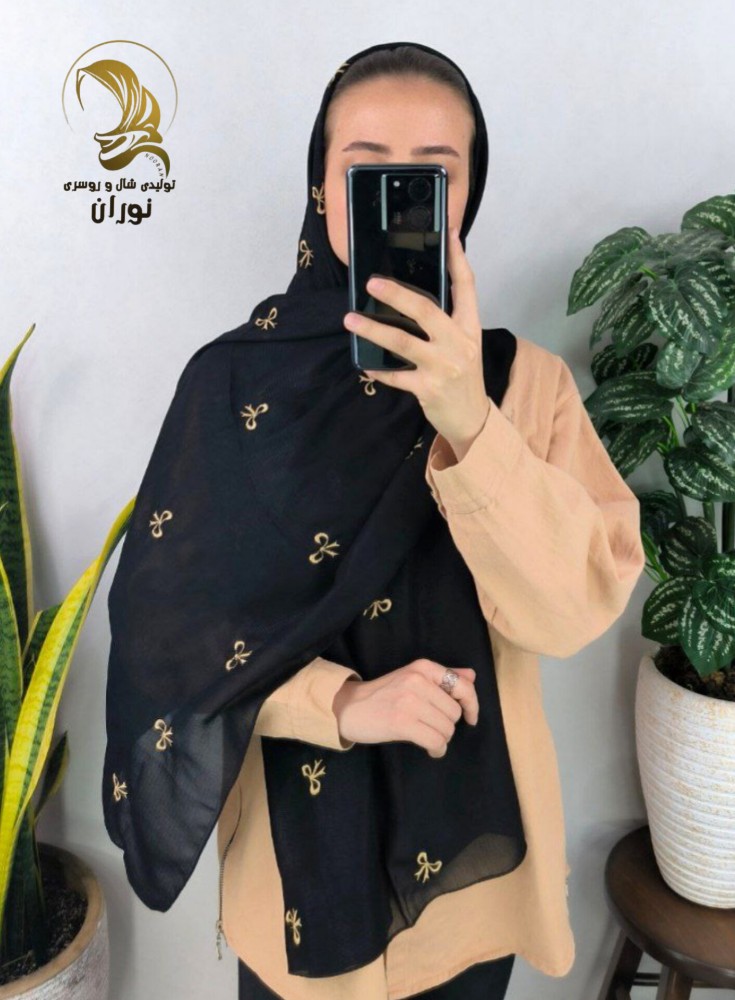 خرید عمده شال نخی دنیز پایین گلدوزی اعلاء - شال و روسری زنانه عمده