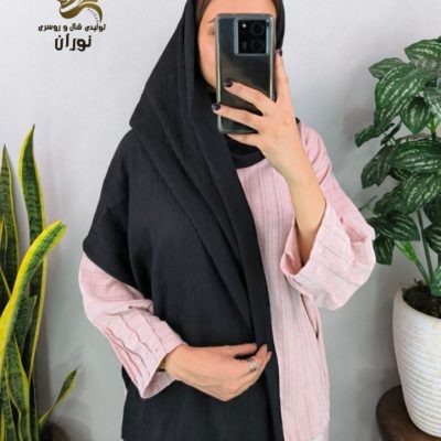 فروش عمده شال نخی سیااسکارف پلیسه اعلاء - شال و روسری زنانه عمده