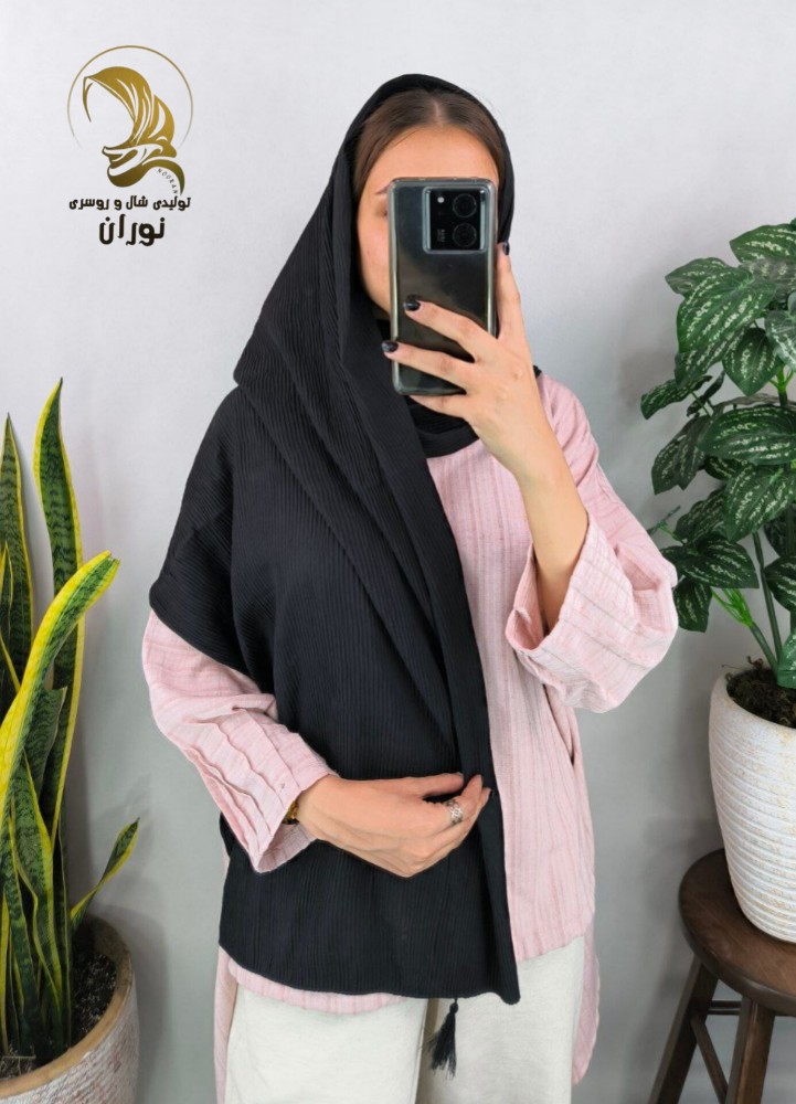 فروش عمده شال نخی سیااسکارف پلیسه اعلاء - شال و روسری زنانه عمده