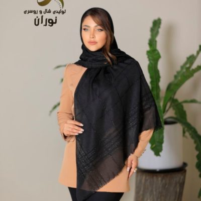 فروش عمده روسری نخی لنین لمه دار مشکی اعلاء - شال و روسری زنانه عمده