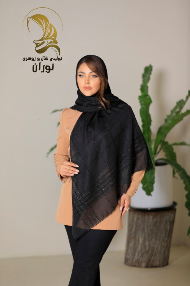 فروش عمده روسری نخی لنین لمه دار مشکی اعلاء - شال و روسری زنانه عمده