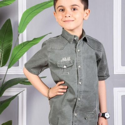 خرید عمده پیراهن پسرانه کوتینگ استین کوتاه - پیراهن و تیشرت پسرانه عمده