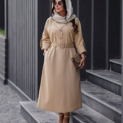 فروش عمده مانتو کفتان زنانه کمربند دار - مانتو زنانه عمده