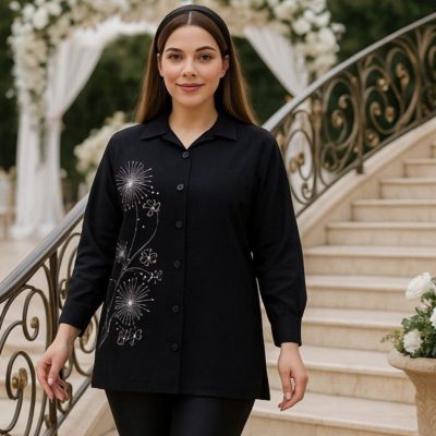 فروش عمده شومیز زنانه محرمی مشکی نگین کاری - شومیز زنانه عمده