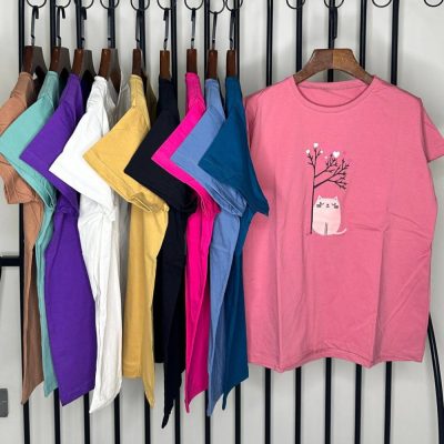 فروش عمده تیشرت زنانه پنبه فری سایز ۳۸ تا ۴۶ - تاپ و تیشرت زنانه عمده