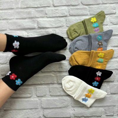 فروش عمده 🔥 جوراب زنانه نیم ساق طرح گل - جوراب زنانه عمده