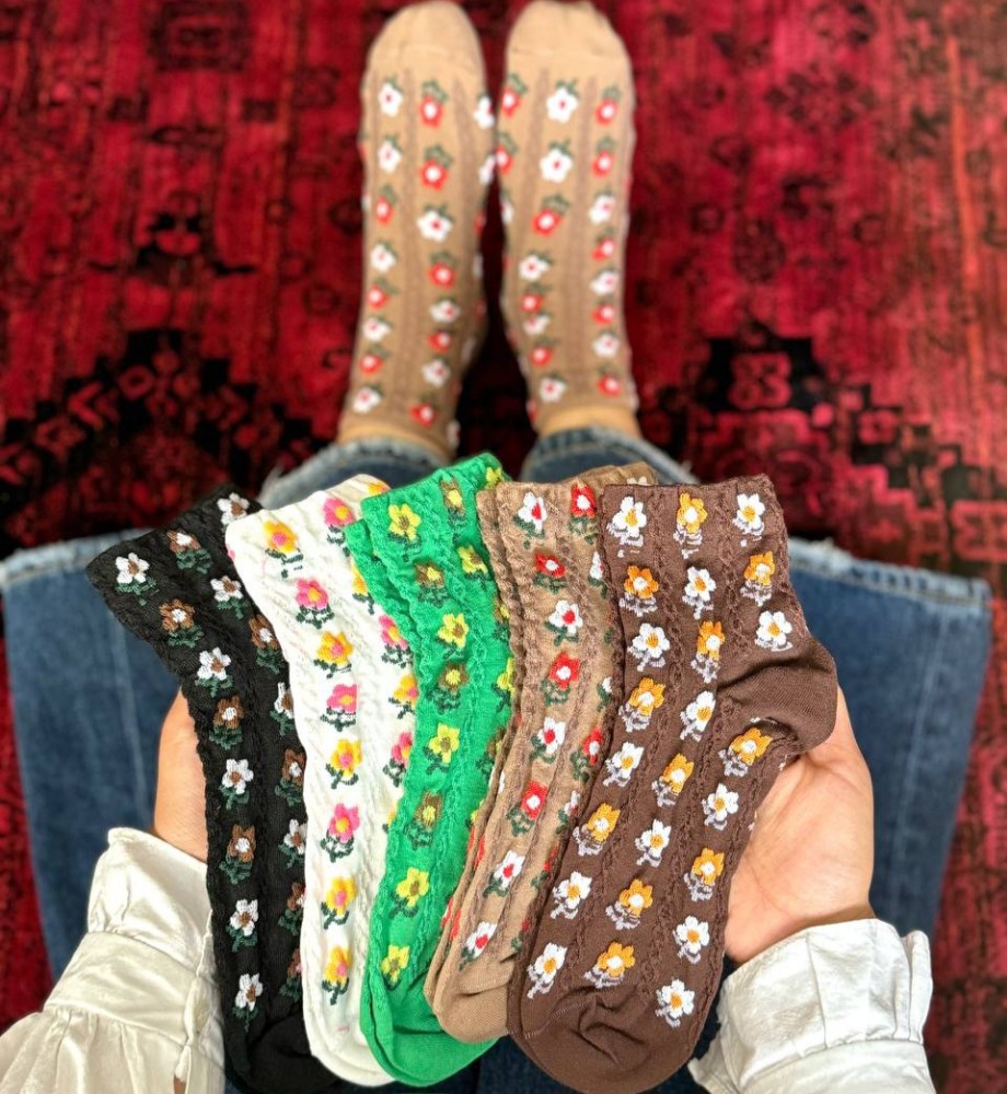 فروش عمده 🔥 جوراب مچی زنانه برجسته گل ریز - جوراب زنانه عمده