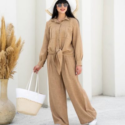 فروش عمده ست شومیز شلوار زنانه گره ای مدل درسا - ساحلی زنانه عمده