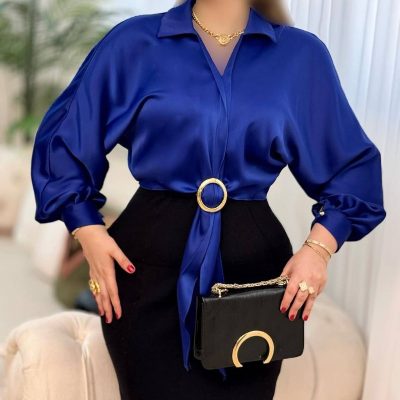خرید عمده شومیز ساتن حلقه ای - شومیز زنانه عمده